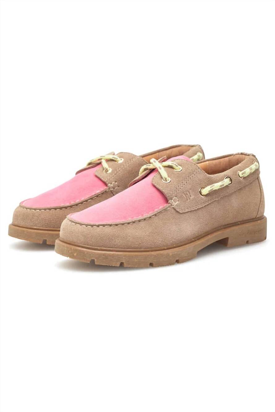 NEW WODEN women's johanne tricolor sneaker boat shoe in taupe multi